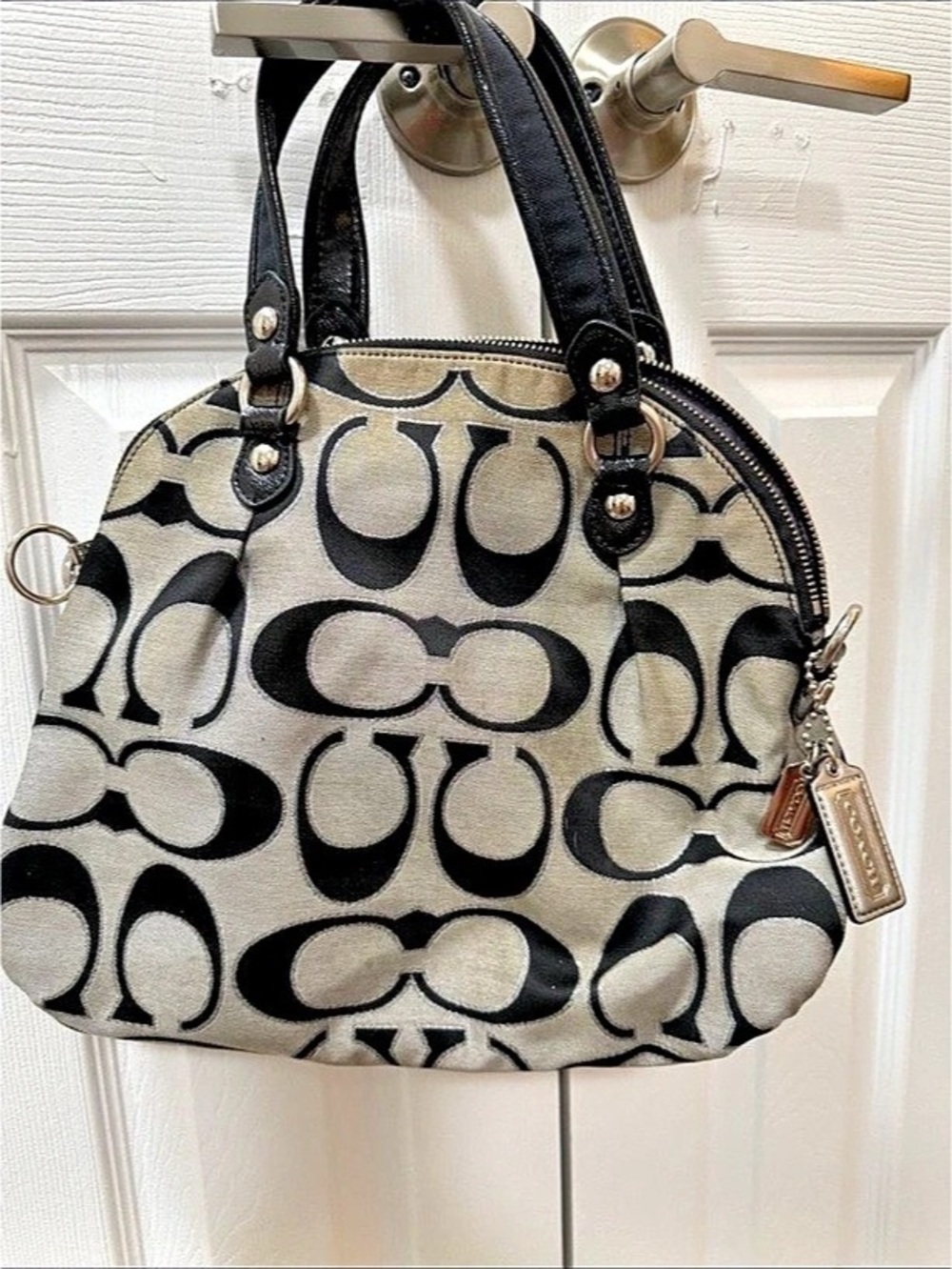 Coach Madison Clover Sophia Satchel Shoulder Bag Black & White